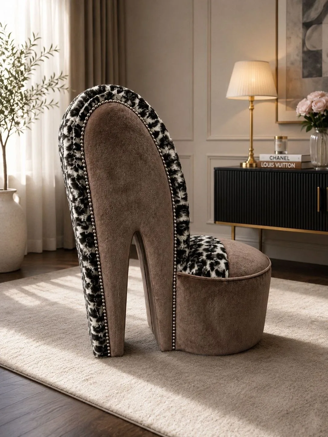 its-free-to-sell-on-ebay-excludes-vehicles-and-business-sellers-sell-one-like-this-sell-something-else-share-luxury-mocha-plush-snow-leopard-print-high-heel-shoe-chair-glam-statement-fu
