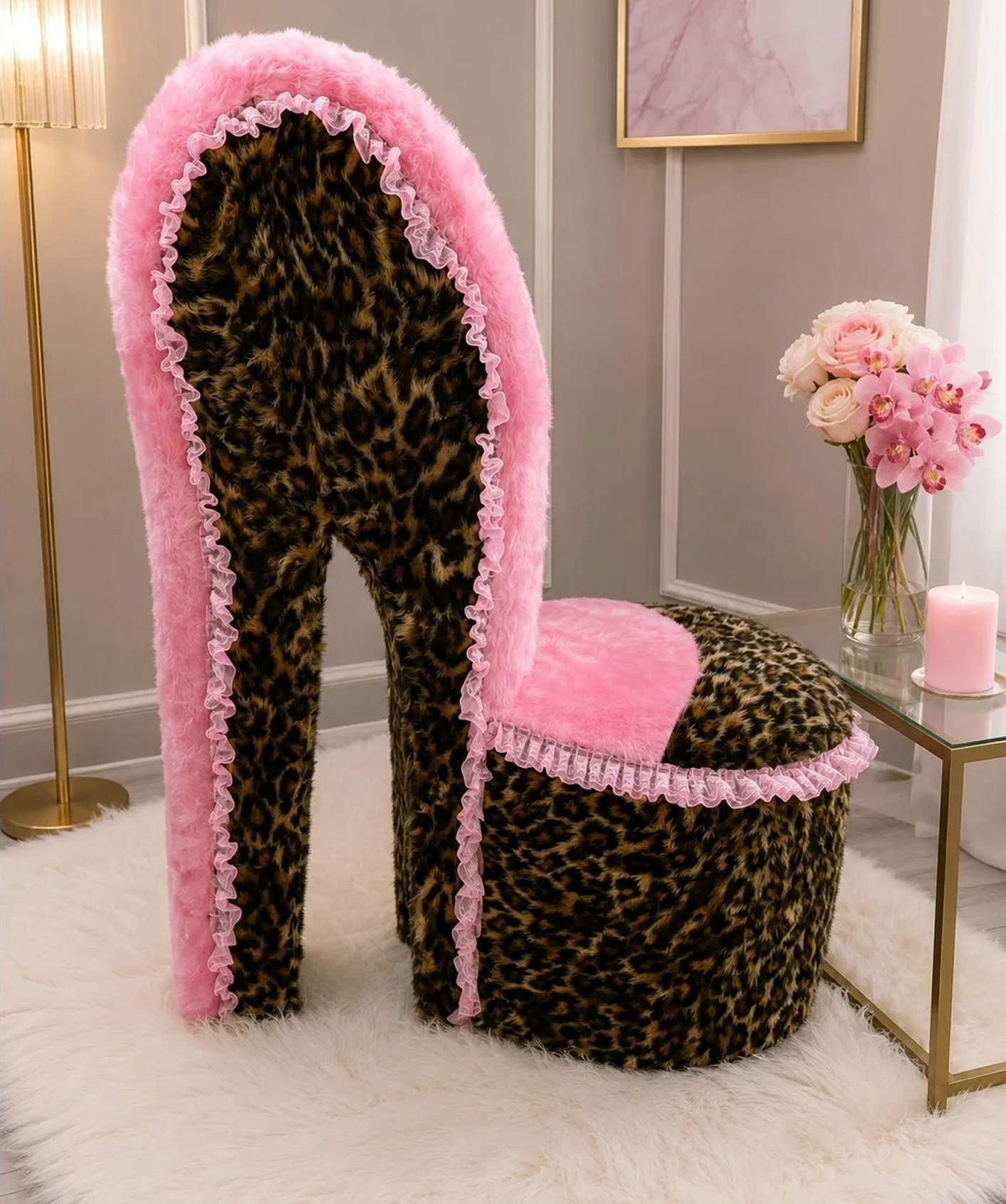 luxury-baby-pink-faux-fur-brown-leopard-fur-high-heel-shoe-chair-handmade